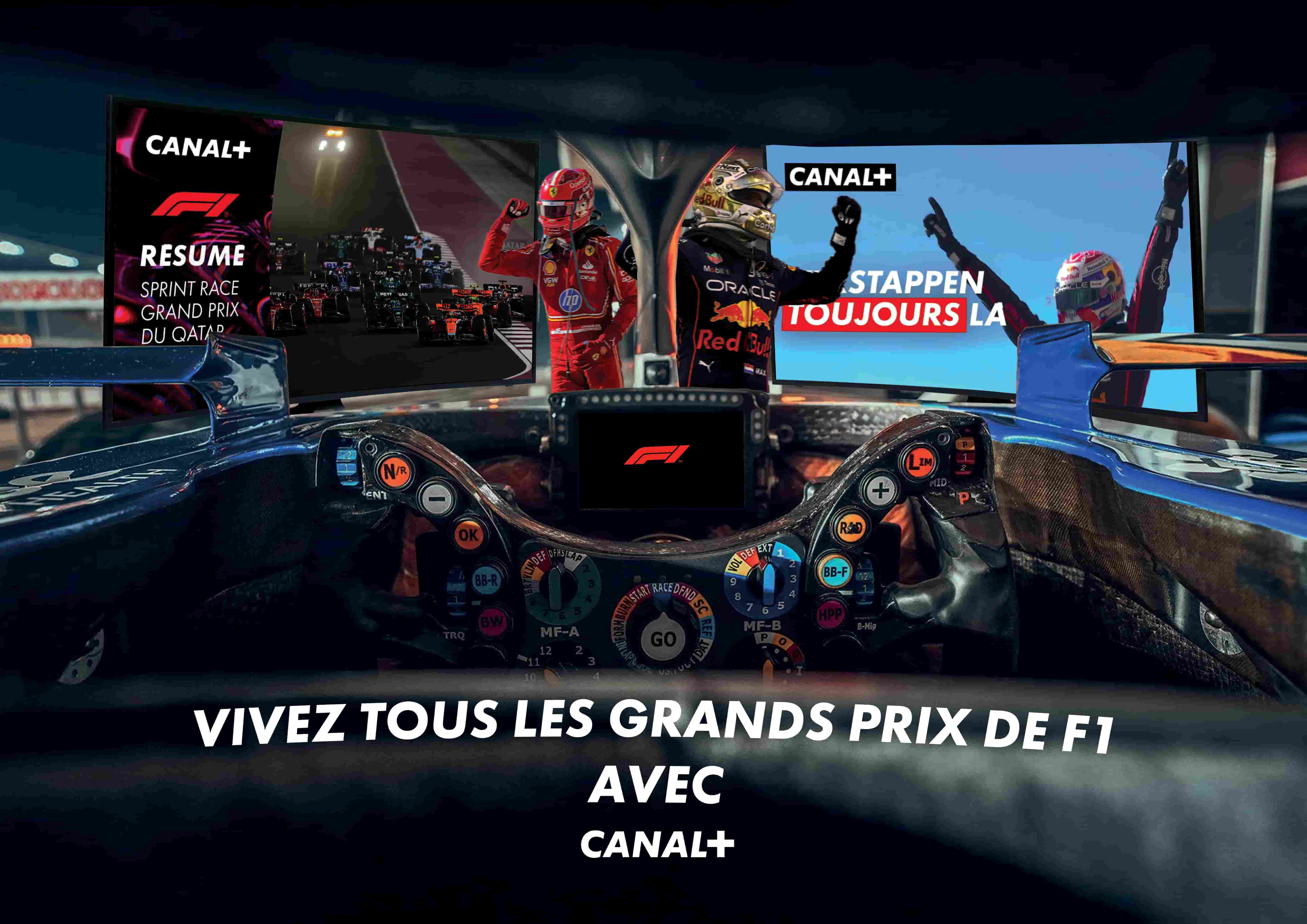 création d'un cockpit de f1 avec des écran qui nous montre les fonctionalité de canal + avec des pilotes en bord d'écran/cocpit